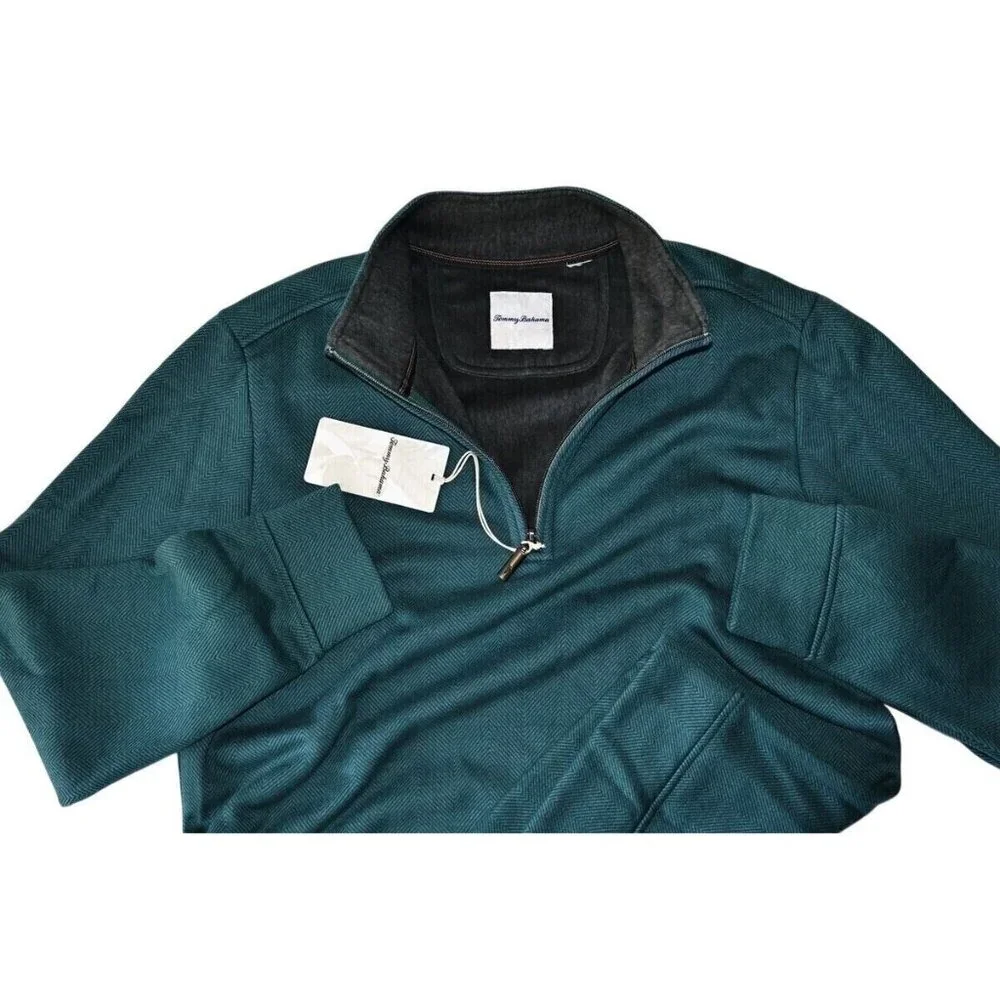 Tommy Bahama Mens Size Medium New Castle Half-Zip Pullover Sweater Forest Green - Picture 1 of 4